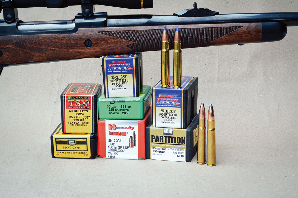 Bullet selection for the .358-inch is reasonable, and handloaders can tailor loads to specific field applications.